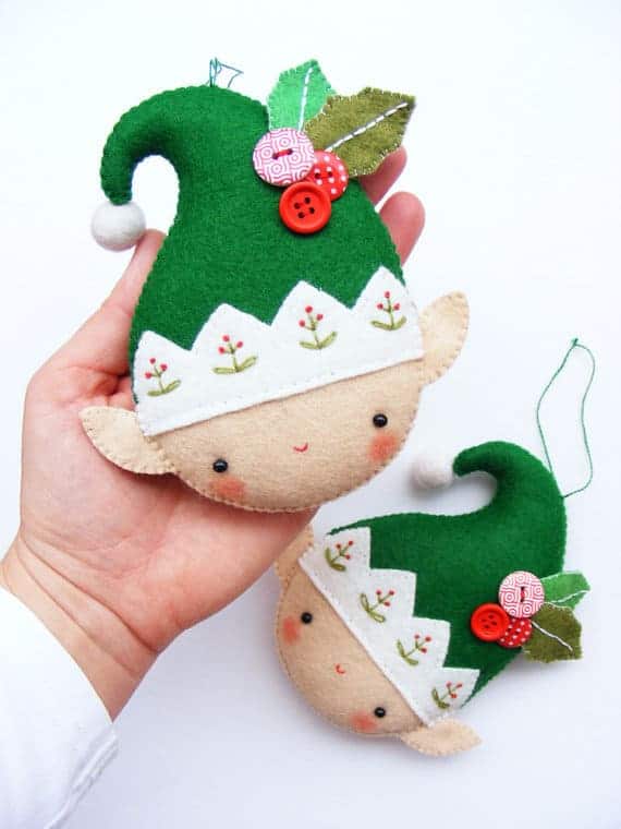 Cute embroidered elf ornament made from felt