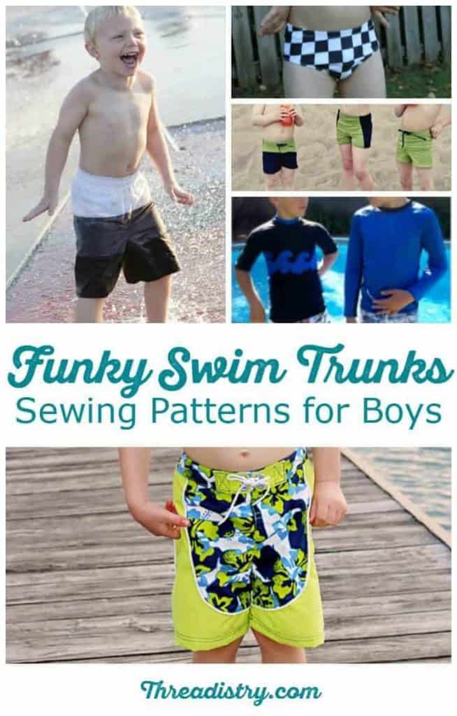 Time for some summer sewing with these funky swim trunks sewing patterns for boys - everything from Euro style swimsuits to boardshorts, with Speedos and a rash guard/vest thrown in too. Find the perfect fabric and sew up some stylish swimmers for your boy!