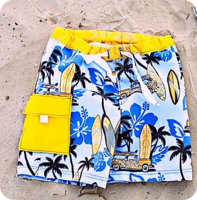 Surf's Up board shorts sewing pattern for boys from Peekaboo Patterns