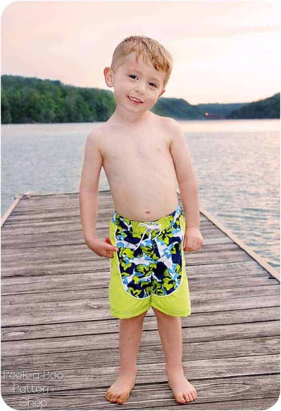 Cowabunga board shorts sewing pattern - cute swim trunks sewing pattern for boys