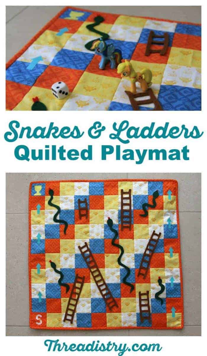 How to sew a quilted Snakes and Ladders playmat - great handmade gift idea for kids (boys and girls - woo hoo). I might have to sew a few for Christmas and birthdays! Easy to follow sewing tutorial.