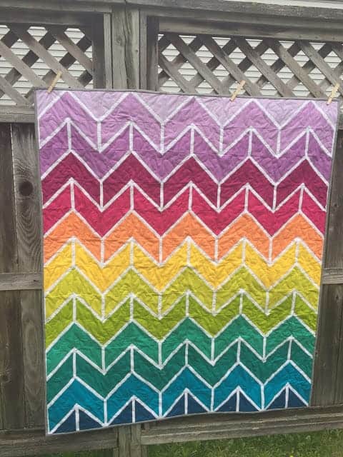 Foundation-pieced rainbow chevron quilt pattern from Kathleen Monica