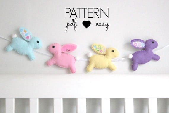 Felt bunny rabbit sewing pattern - great to make as bunting for a baby or as a DIY Easter decoration.