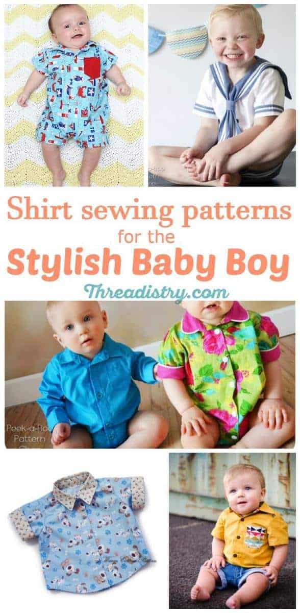 I love a baby boy in a button-up shirt. They are the cutest baby sewing patterns. This is the cutest collection of baby shirt patterns to sew for boys. DIY baby shower gift ideas | Handmade baby gift | Baby boy clothes patterns | Oxford shirt sewing pattern | Romper sewing patterns for boys | Sewing for Baby | Sewing for Boys