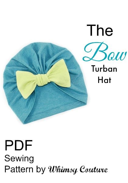 Soft blue turban hat with a yellow bow, stylish and comfortable headwear for women.