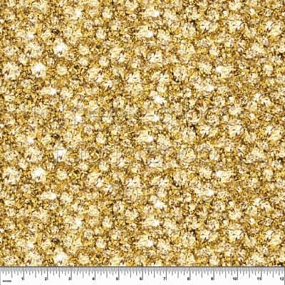 Gold glitter printed cotton lycra fabric from Peekaboo Fabric Shop - the sparkle of glitter without the mess!