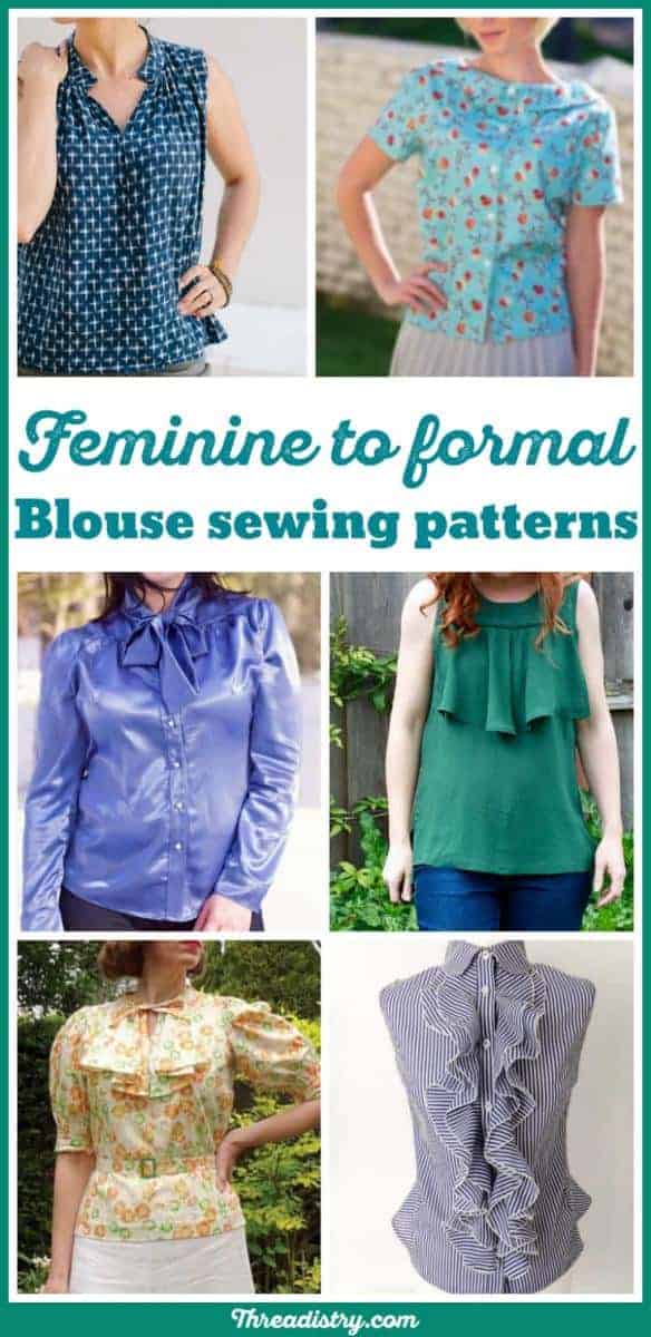 Whether you want a formal blouse for work or a casual top for home, this is a great collection of DIY blouse sewing patterns with easy, vintage and casual options. Long sleeves or sleeveless, loose or more fitted, with ruffles or plain, vintage to modern, find the nicest ladies blouse sewing patterns with fabric ideas on Threadistry.