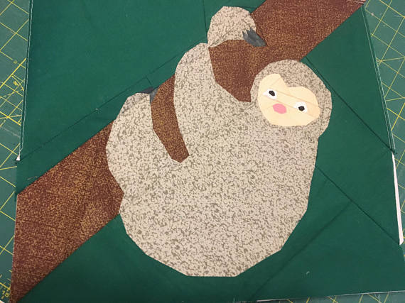 Foundation Paper-pieced sloth quilt block from Pitchers Boutique