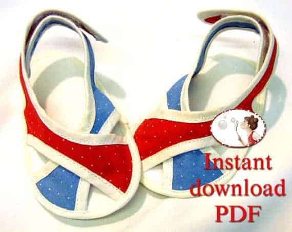 French Chic sandals sewing pattern for babies from Lena's Shoe Patterns