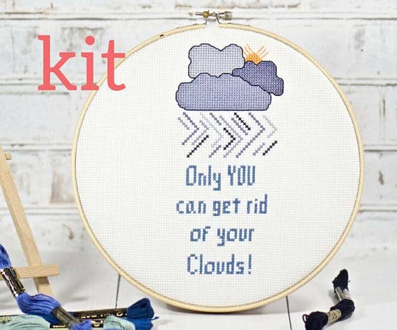 Clouds cross-stitch sewing kit from Dandelion Stitchery.