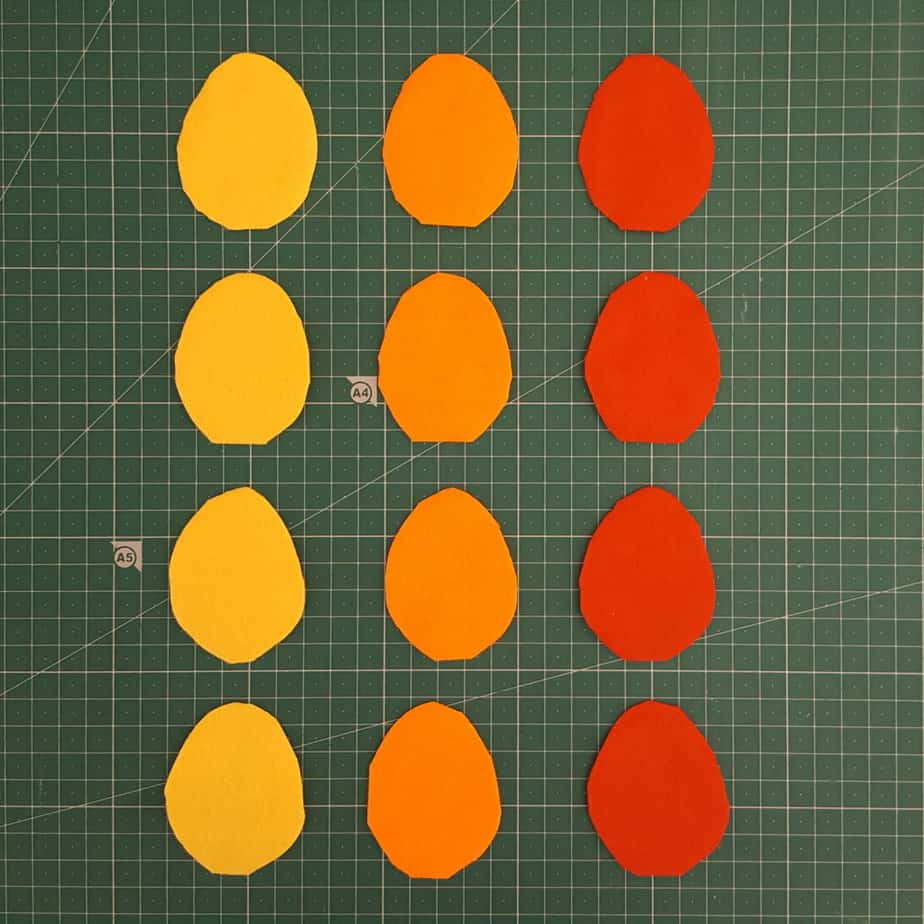 12 egg-shaped pieces of felt for making felt Easter eggs