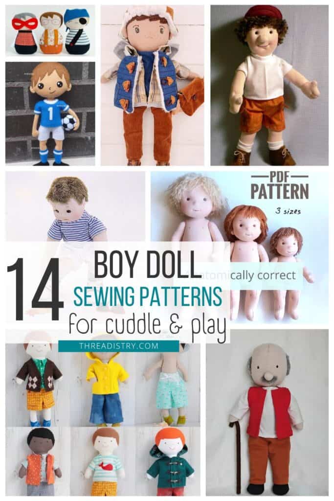 Collage of boy doll sewing patterns