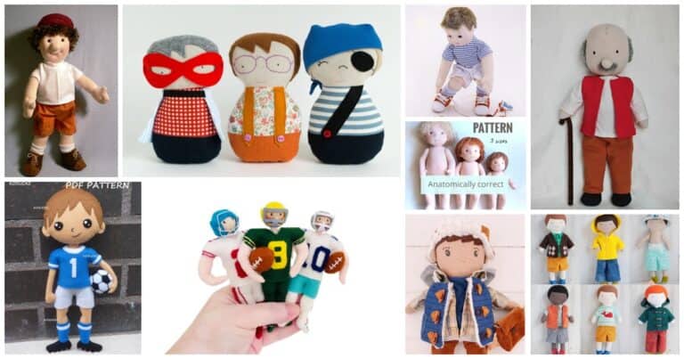 Collage of boy doll sewing patterns