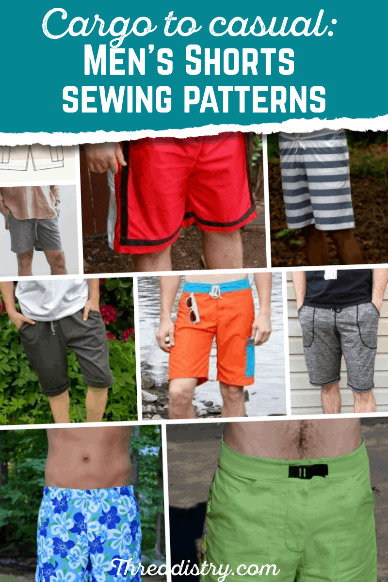 Men's shorts sewing patterns collage - from cargo to casual