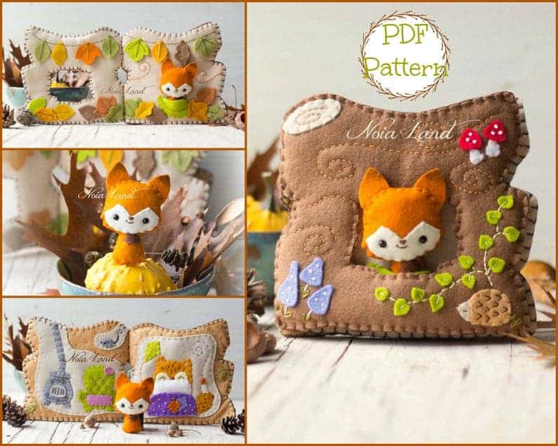 Fox toy with tree house quiet book sewing pattern