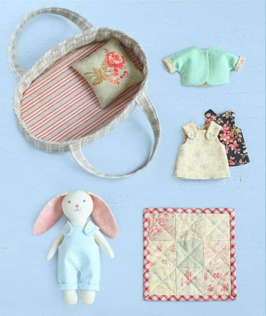 Bunny sewing pattern with basket and clothes