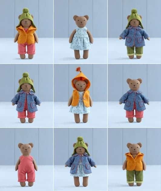 Mini bear sewing pattern with set of clothes