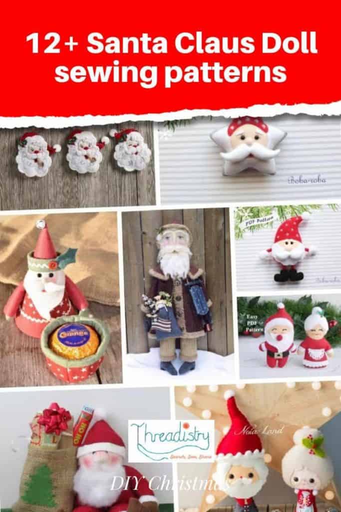 Collage of Santa Claus doll sewing patterns