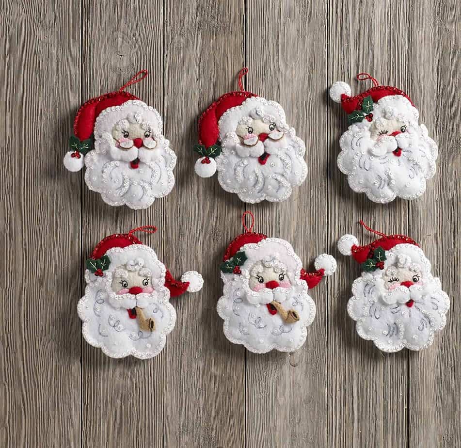 6 felt Santa ornaments with the face only