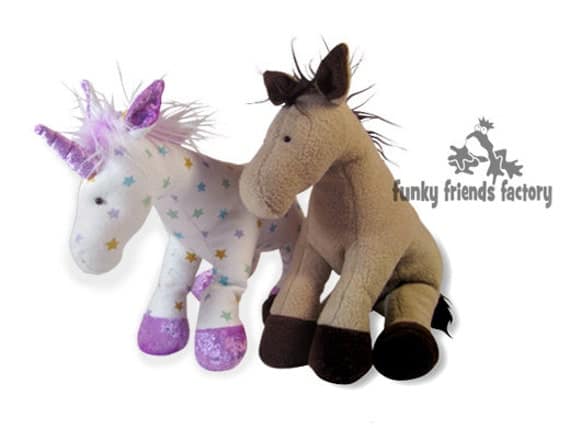 Horse and unicorn plush toys
