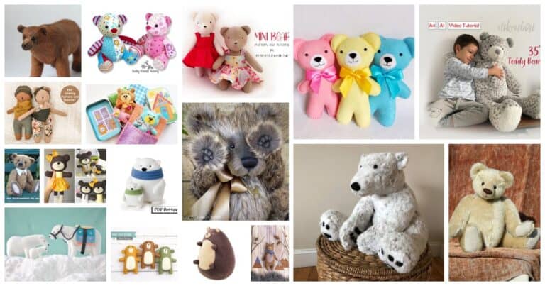 Collage of teddy bear sewing patterns