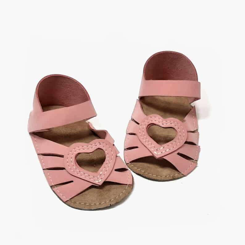 Faux leather baby sandals with a heart