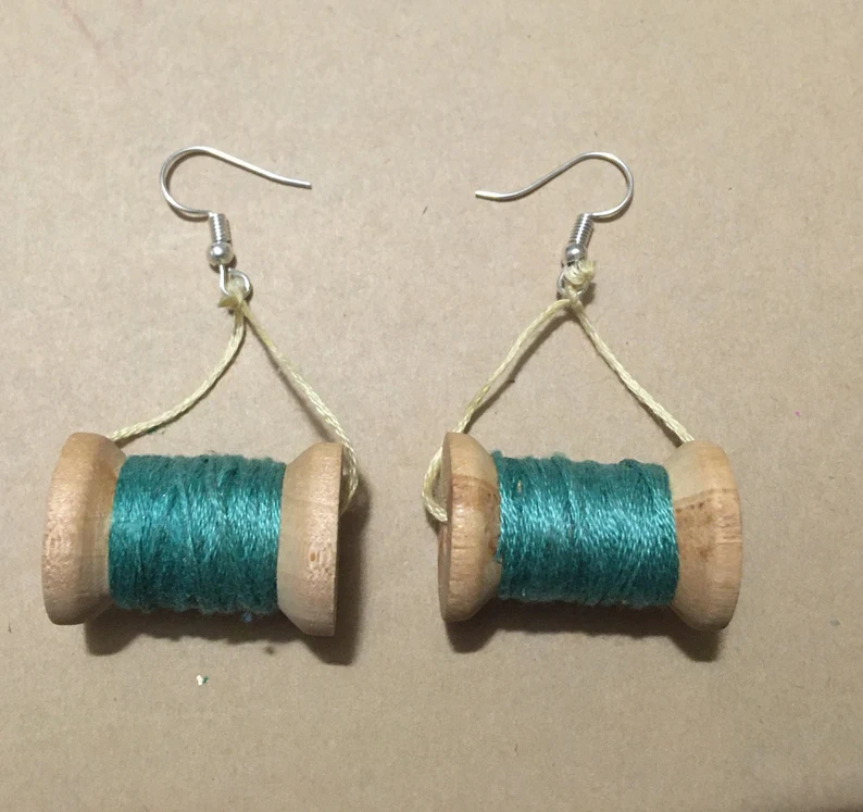 Thread spool earrings by Haphazard Earrings