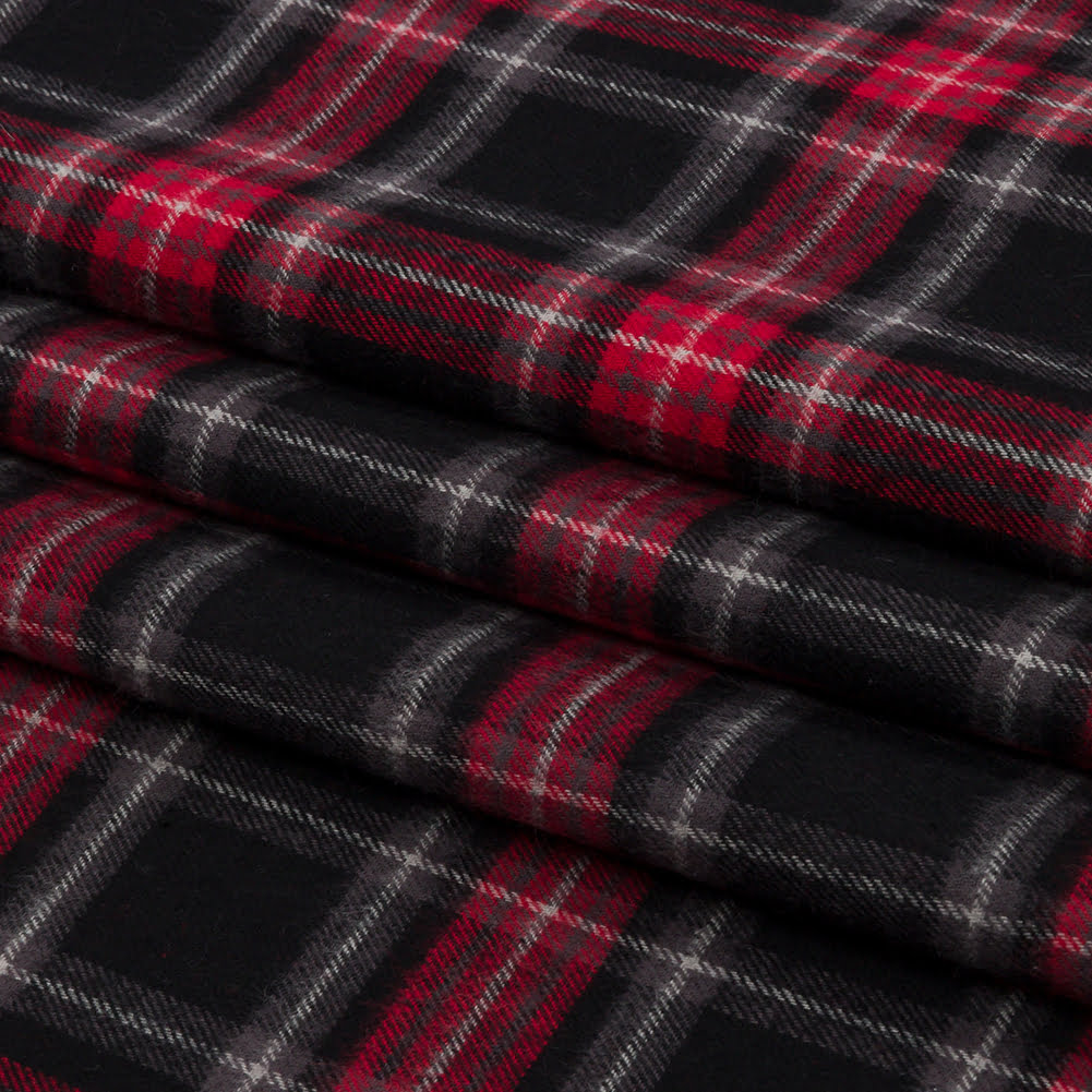 Red and Black Plaid Cotton Flannel - Folded | Mood Fabrics