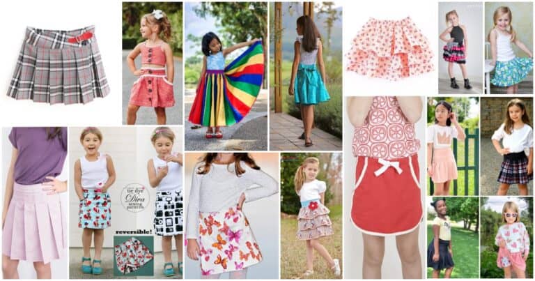 Collage of girls skirt sewing patterns