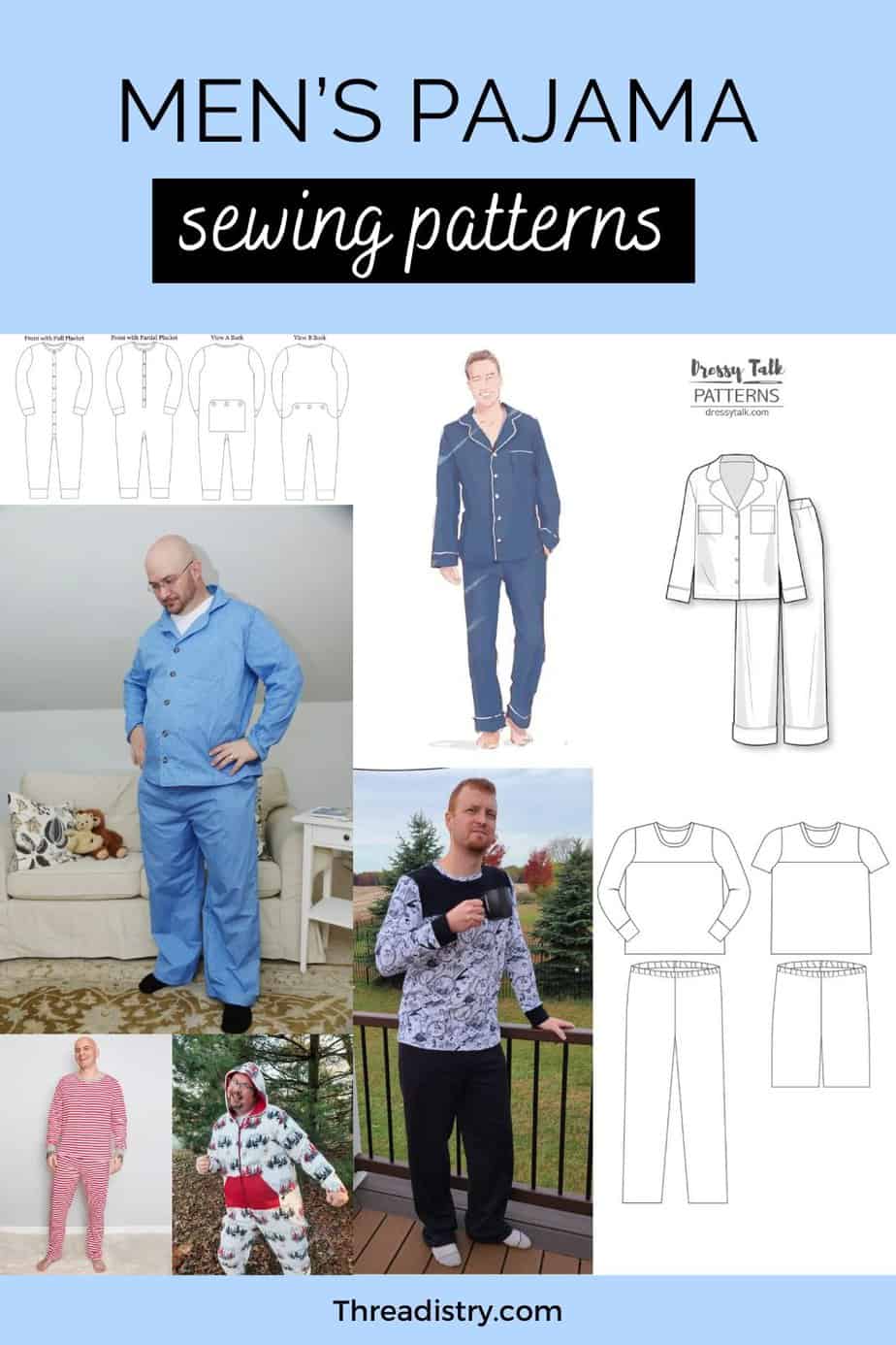Collage of men wearing different styles of pajamas