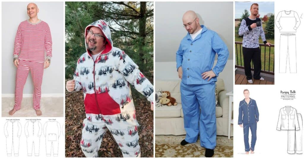 Collage of men wearing different styles of pajamas