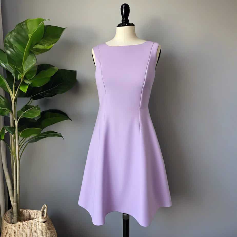 Unhemmed lilac dress on a dressmaking mannequin