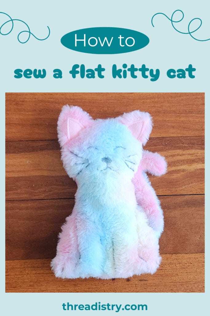 Cute plush flat kitty cat toy for sewing or crafting projects.