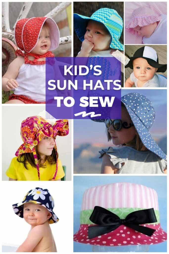 Kids sun hats to sew, adorable baby sun hat sewing pattern, customizable children's summer sun protective hats.