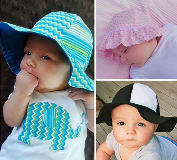 Bright baby hats with fun zigzag patterns, perfect for sun protection and stylish outdoor wear.