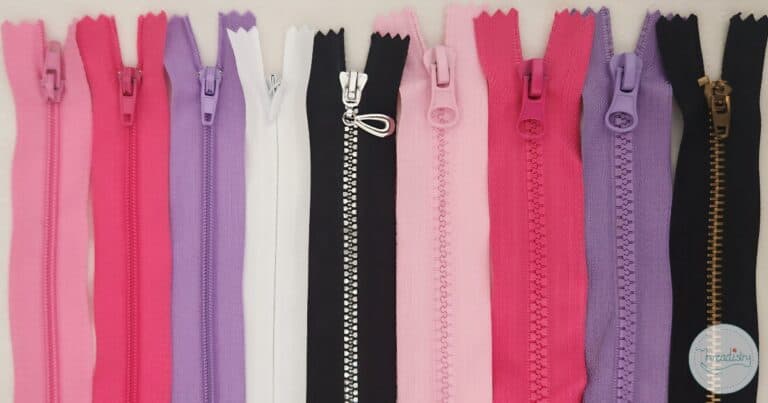 Different types of zippers in a row