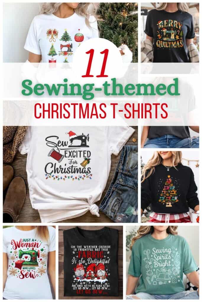 Festive Christmas sewing T-shirt designs for holiday craft projects and personalized holiday gifts.