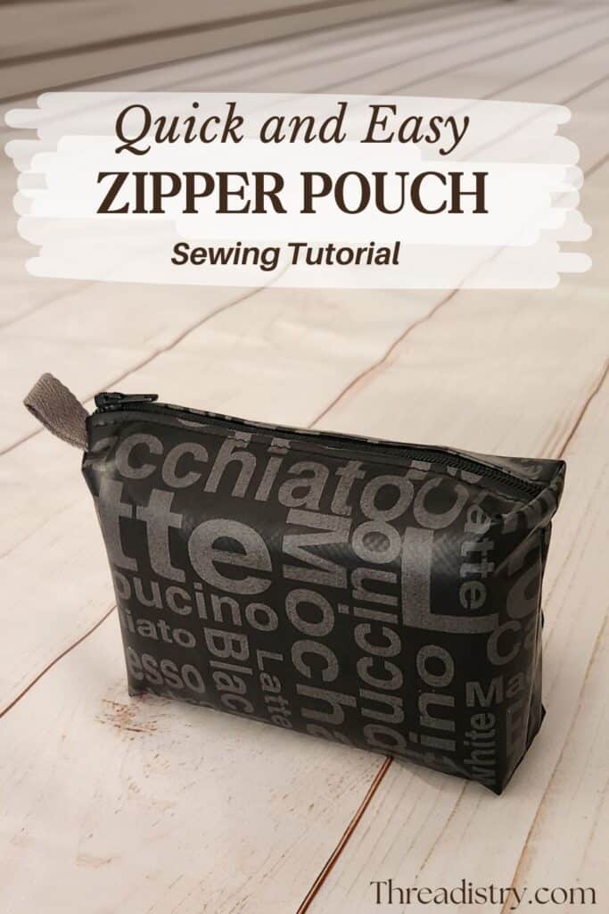 Versatile black zipper pouch with stylish text design, perfect for sewing and organization projects.