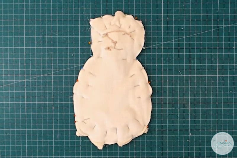 Flat bunny rabbit sewing template for plush toy crafting and sewing projects.