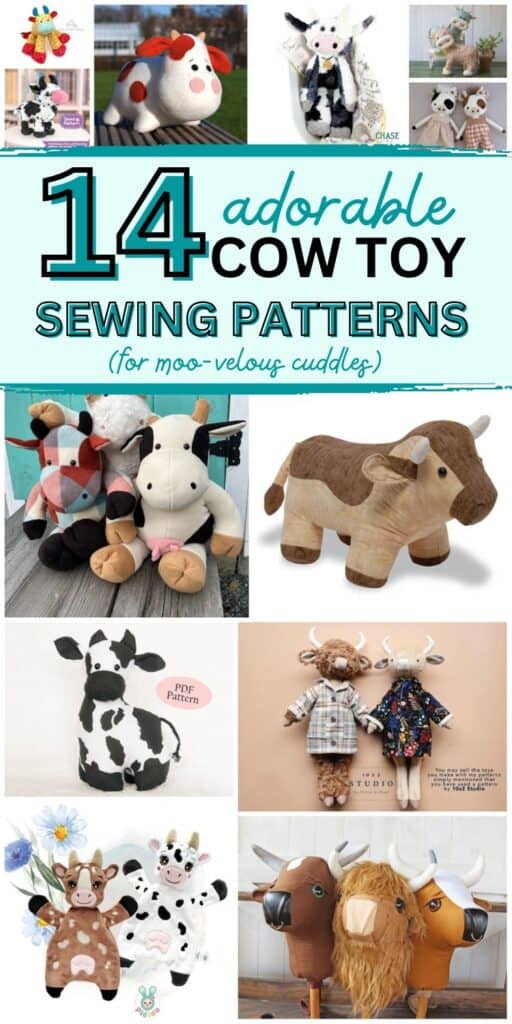 Adorable cow plush toy sewing pattern for DIY cuddly stuffed animals and gifts. Perfect for sewing e.