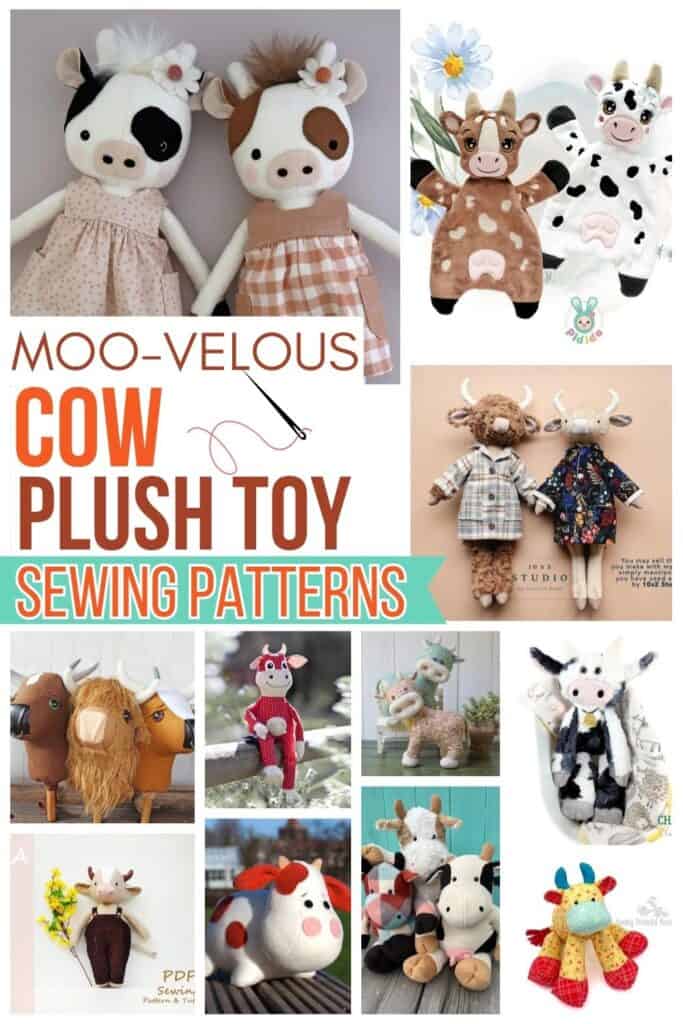 Adorable cow plush toy sewing patterns perfect for creating cute handmade stuffed animals. Easy to f.
