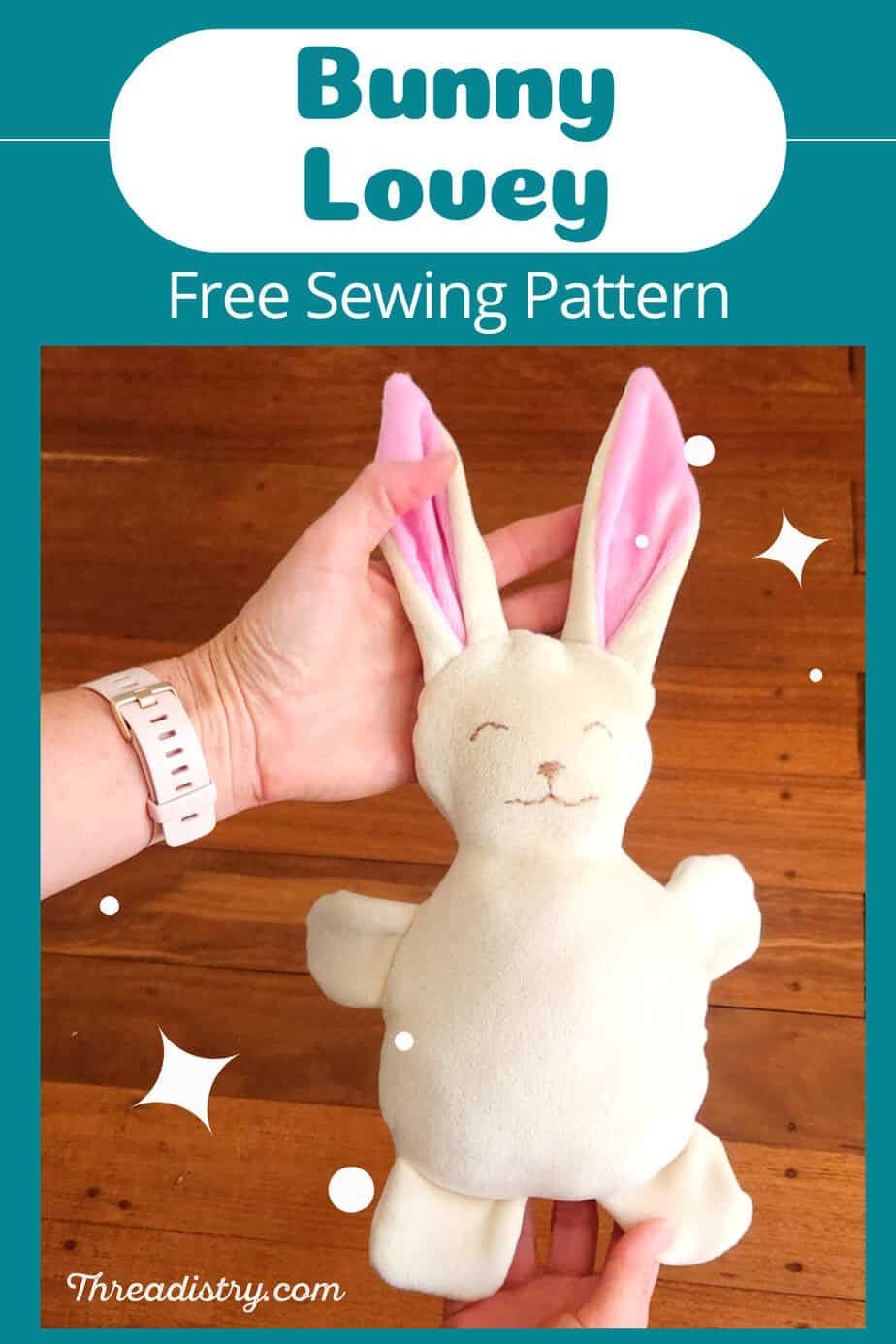 Cute bunny plush sewing pattern for beginners.