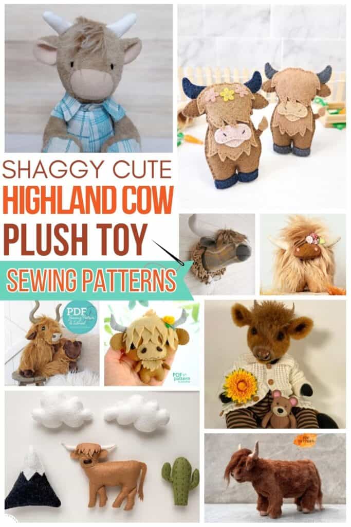 Soft Highland Cow plush toy sewing patterns, cute and cuddly 