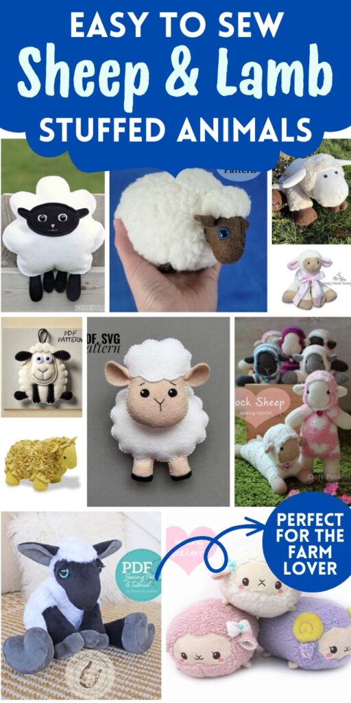 Cute sheep and lamb stuffed animals for sewing projects and gifts.