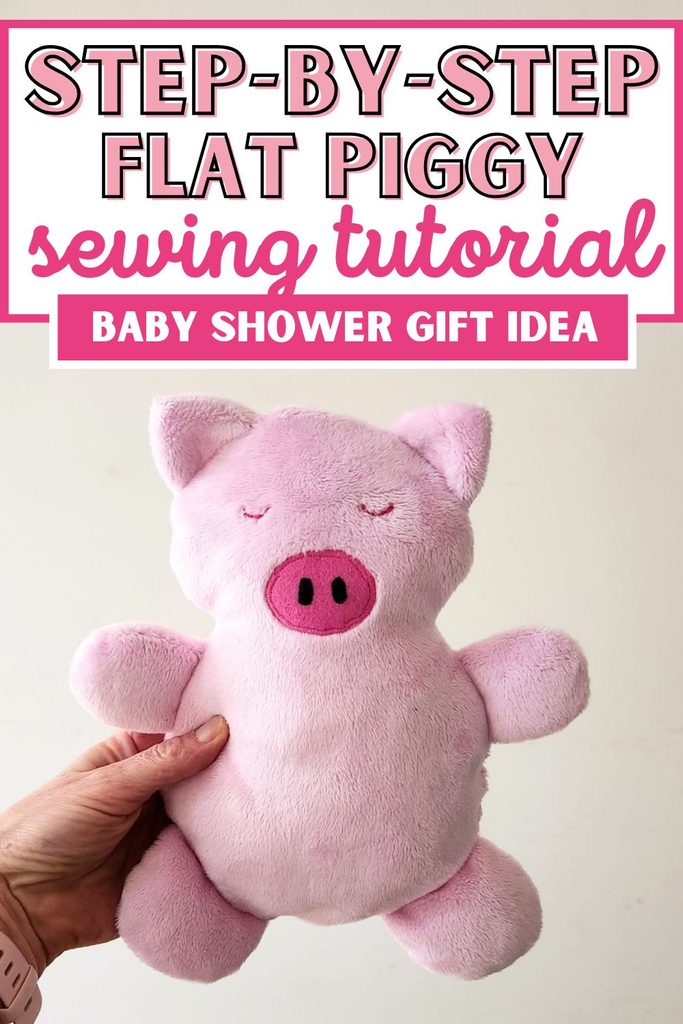 Cute pink plush piggy toy for baby shower gift ideas and sewing tutorials.