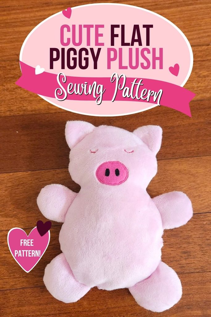 Cute flat piggy plush toy for sewing pattern, soft and adorable design.