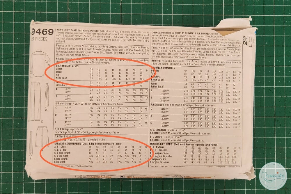 Sewing pattern envelope with size chart and instructions for pattern 9469.